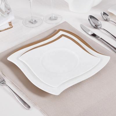 China P&T Disposable Royal Rim Catering Plates Bone China Hotel Wares Place Gold Dinner Dish For Restaurants for sale