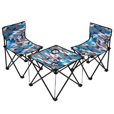 China Durable Wholesale Outdoor Camping Small Table Chair Set Portable Camouflage Folding Table Chair Set for sale