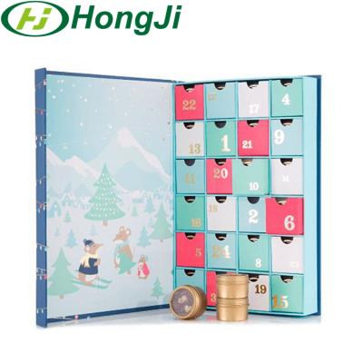 China Handmade Custom Blue Square Cardboard Advent Calendar Packaging Chocolate Gift Box With Drawer for sale